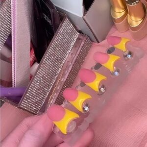 Yellow pink acrylic nails 🩷💛